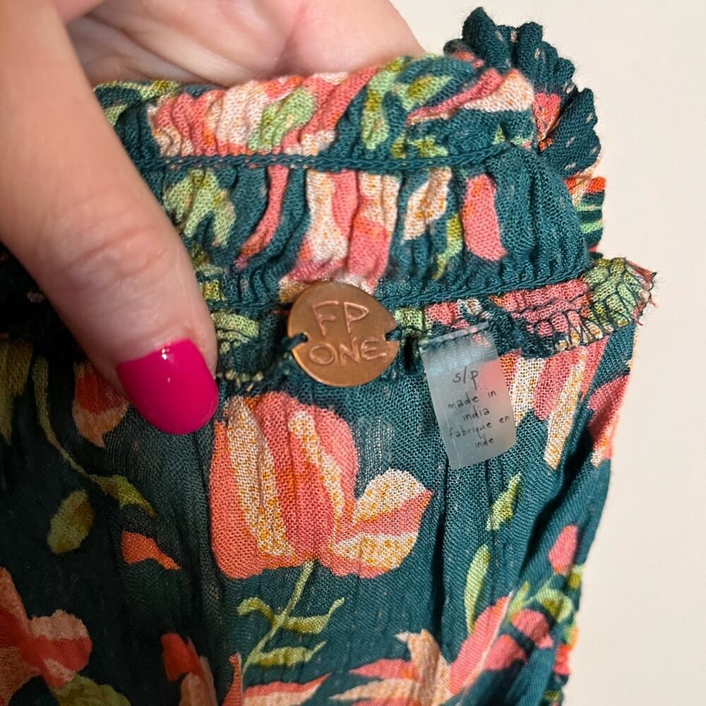 FREE PEOPLE suki floral off the shoulder top green pink size small casual summer - Picture 6 of 8